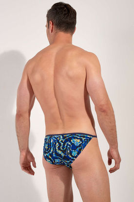 HOM FUNKY STYLE Tanga Brief - Navy Blue Print