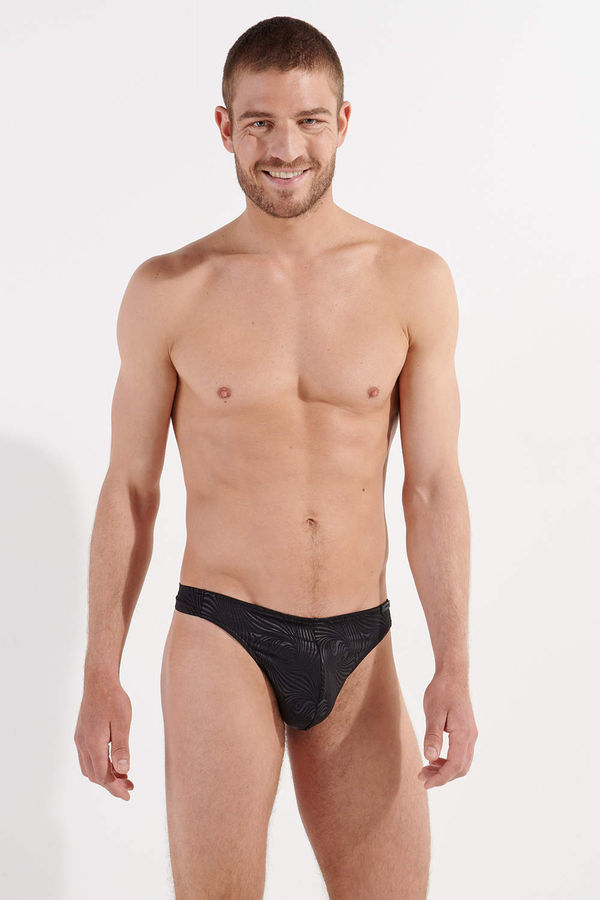 HOM Herren String Dark Thong, Schwarze Tüllspitze Mit Totenkopf-Mesh, Gefüttert